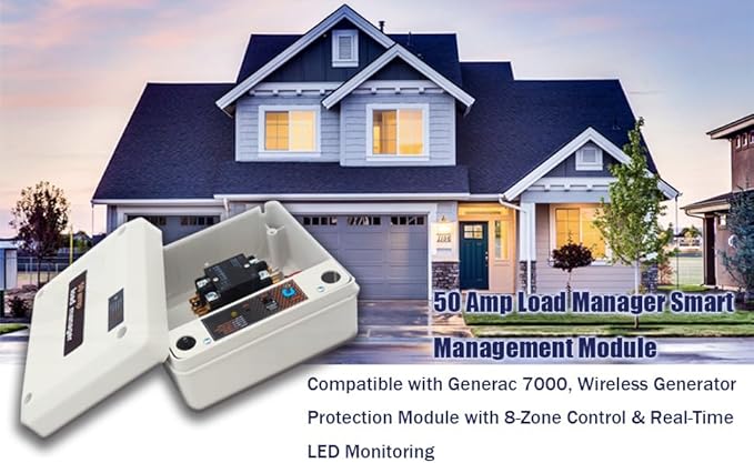 50 Amp Load Manager Smart Management Module Compatible with Generac 7000, Wireless Generator Protection Module with 8-Zone Control & Real-Time LED Monitoring