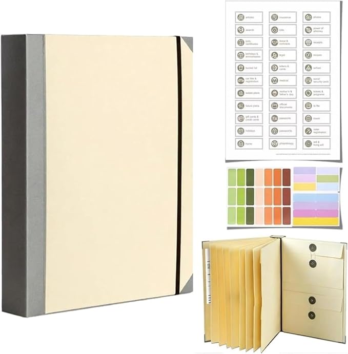 Important Document Organizer Binder – Family File Folder Organizer & Important Document Folder for Certificates, Passports, Vital Records, Emergency Planning, Home Office Document Storage (Beige)