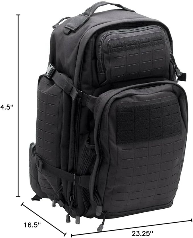 LA Police Gear LAPG Atlas 72 Hour Tactical Backpack for Men & Women, Large Bug Out Bag with MOLLE System, Hiking Hunting Combat Backpack, Black