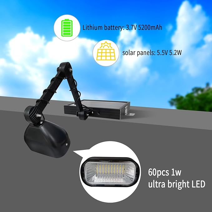 Commercial Solar Sign Lights,Solar Sign Light 5.5V 5.2W Solar Panel & Metal Aluminum Lamp Heads, Solar Billboard Light 3.7 Volts 5200 mAh (Single-Head floodlighting)