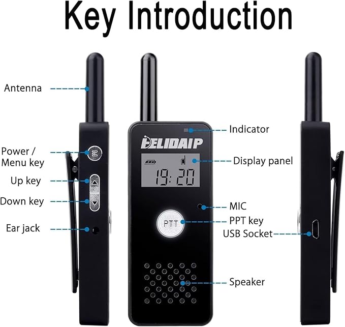 T-M16 Small Walkie Talkies,Portable Two Way Radio with Earpiece & Mic Set Headsets,VOX Hands Free for Restaurants,Hotel,Sports & Outdoor Activities,Hospitals,Tourism,Black 2 Pack