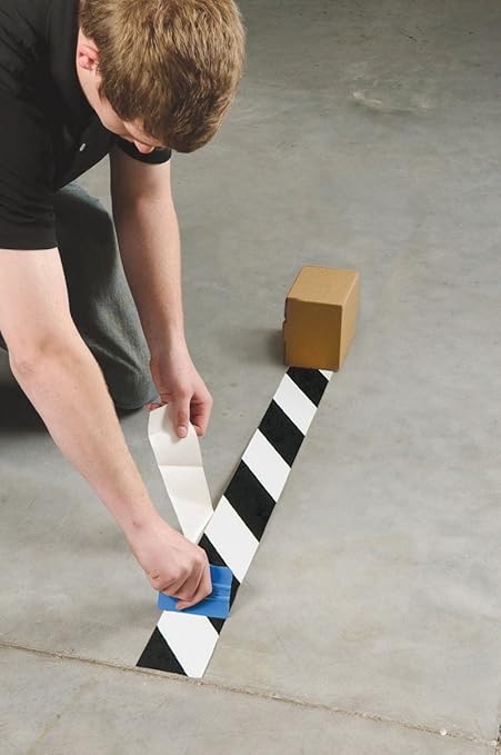 Brady ToughStripe Nonabrasive Diagonal Stripes Floor Marking Tape, 100' Length, 2" Width, Black on White (Pack of 1 Roll) - 104319