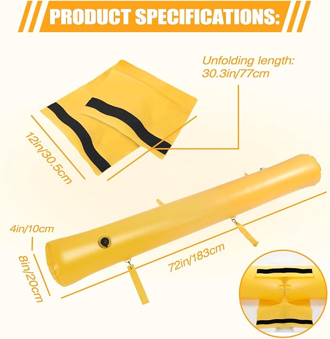 3 Pack PVC Flood Barriers Bags, 72 x 14 Inch Inflatable Flood Barriers for Home Water Barrier Bag Reusable Flood Prevention Barriers Sandbag Alternative for Home Outdoor Flood(Yellow-3 pack)