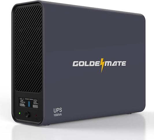 GOLDENMATE 1000VA/600W Lithium UPS Battery Backup & Surge Protector, Backup Battery Power Supply with LiFePO4 Batteries(153.6 Wh), Sinewave UPS System, 10 Years Lifespan, 8 Outlets, LCD Display, Gray