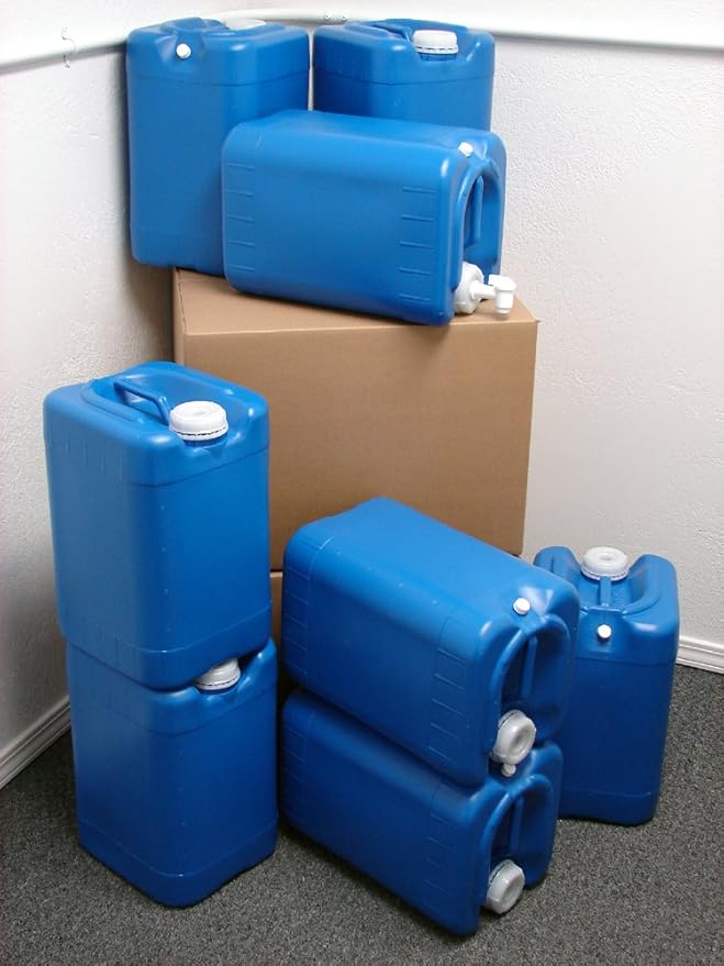 6 Gallon Oversized Samson Stackers, Blue, 8 Pack (48 Gallons), Emergency Water Storage Kit - New! - Boxed! Includes 1 Bonus Spigot