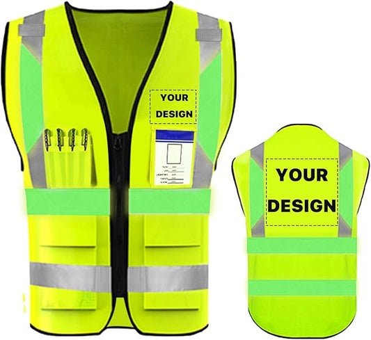 YOWESHOP High Reflective Visibility Safety Vest Custom Your Logo Safety Workwear with Reflective Strips and Pockets
