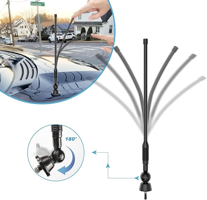 Marine Boat Radio Antenna Waterproof 16 Inch, Rubber Duck Dipole Flexible Mast FM AM Antenna for Boat Radio Car ATV UTV RZR SPA