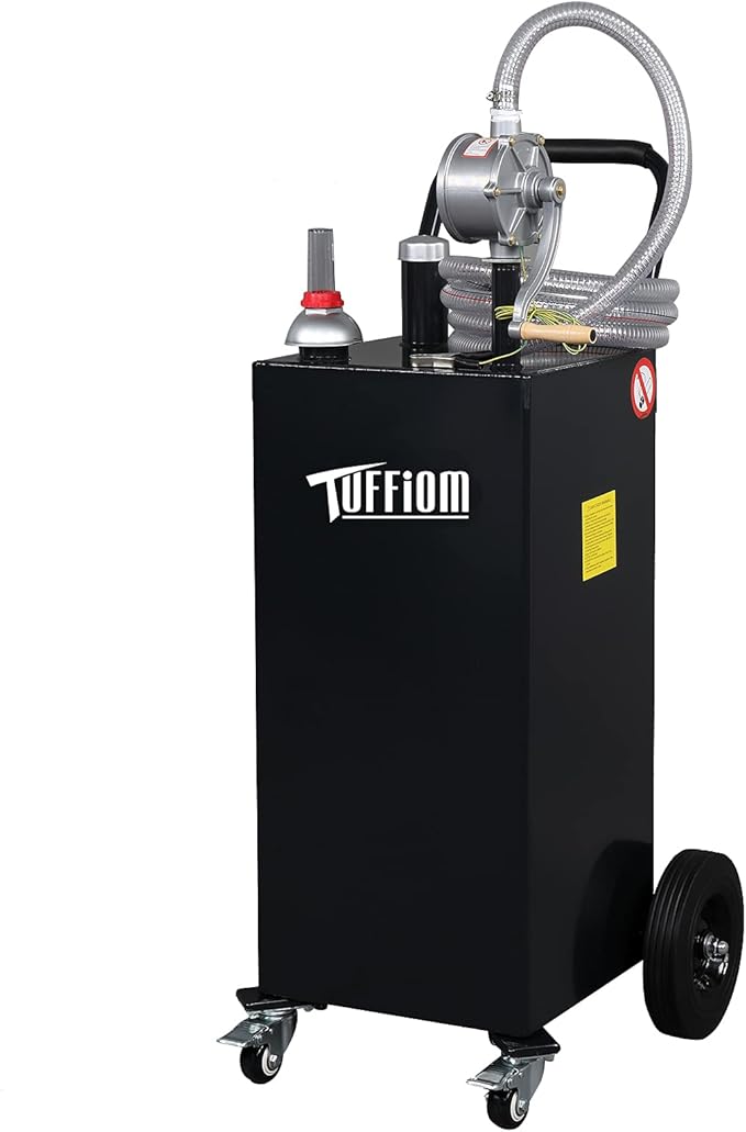TUFFIOM 35 Gallon Fuel Gas Caddy w/Wheels & Manual Siphon Pump, Portable Diesel Fuel Transfer Storage Tank w/11.9ft Hose, Gasoline Can Container for ATV Car Mowers Tractor Boat Motorcycle