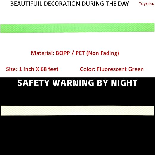 Fluorescent Green Reflective Tape Outdoor Waterproof 1 inch, High Visibility Safety Hazard Warning Safet Stickers (68 feet)