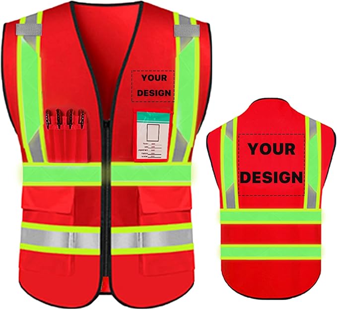 YOWESHOP High Reflective Visibility Safety Vest Custom Your Logo Safety Workwear with Reflective Strips and Pockets