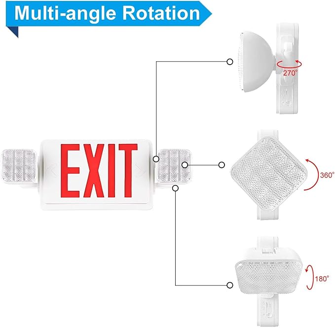 4 Packs Led Red Exit Sign with Emergency Lights Combo & Battery Backup Operated Powered Fire Exit Sign Light-UL Listed 120-277VAC Fire Exit Signs Lighting for Room,Street,Window.Stairs.