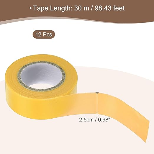 MECCANIXITY Flagging Tape,12 Pcs Non-Adhesive Plastic Neon Survey Marking Tape 1 Inch x 98 Feet for Tree Hunting Boundaries Hazardous Areas Marking Ribbon Deep Yellow