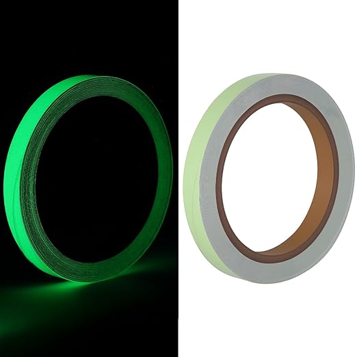 Glow in The Dark Tape, 0.5Inch x 33FT High Adhesion Waterproof Fluorescent Safety Tape, Luminescent Emergency Roll Safety Egress Markers for Stairs Bikes Outdoor Gear Walls Exit Sign Halloween DIY
