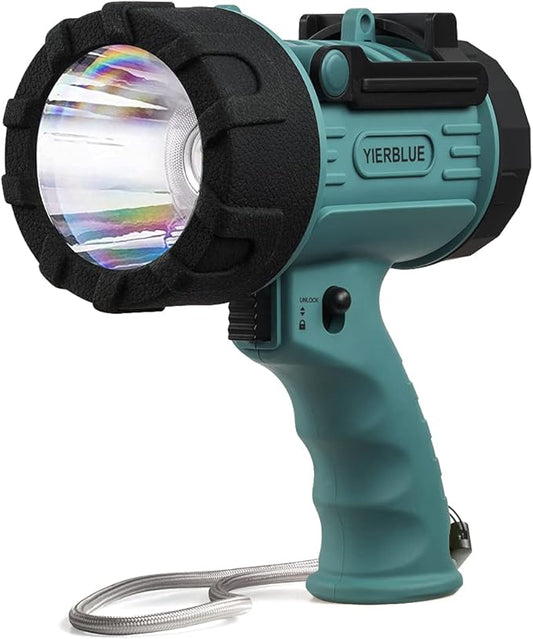 YIERBLUE Rechargeable Spotlight with Super Bright 90,000 Lumen LED, IP67 Waterproof Handheld Flashlight Searchlight with Detachable Red Light Filter
