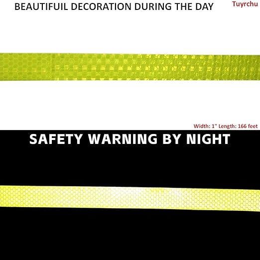 Fluorescent Yellow Reflective Tape Outdoor Waterproof 1 inch Wide, High Visibility Warning Safety Industrial Marking Tape (166 feet)