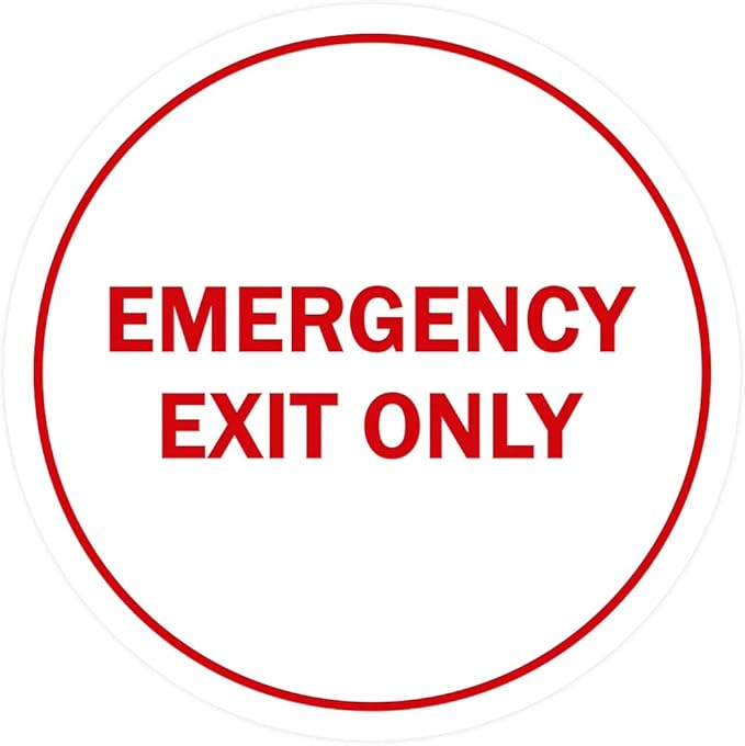 Signs ByLITA Circle Emergency Exit Only Sign (White/Red) - Medium 1 Pack