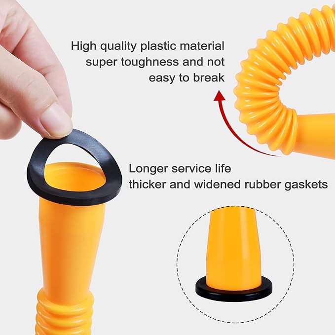 Gas Can Spout Replacement, Gas Can Nozzle Replacement (3 Kits-Orangish). For 1/2/5/10 gallon gas cans. Upgraded replacement gas can spout with flexible nozzle, vent cap, thick rubber pad, spout cover