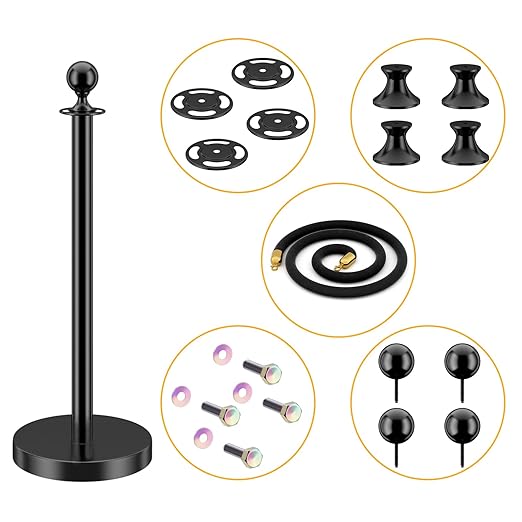 LOVMOR 12Pcs Black Stanchion Posts Queue with 8pcs Black Velvet Rope, Crowd Control Barriers Queue Line Rope, Crowd Control Stanchion for Party Supplies