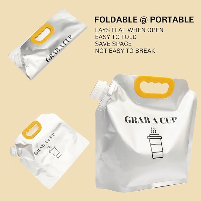 10 Pack Disposable Coffee Dispensers with Handle Coffee Box Cold Hot Beverage Dispenser COFFEE Carrier with Handle Take Out Camping Water Storage Containers Water Bag for Hiking (88oz) (Yellow)