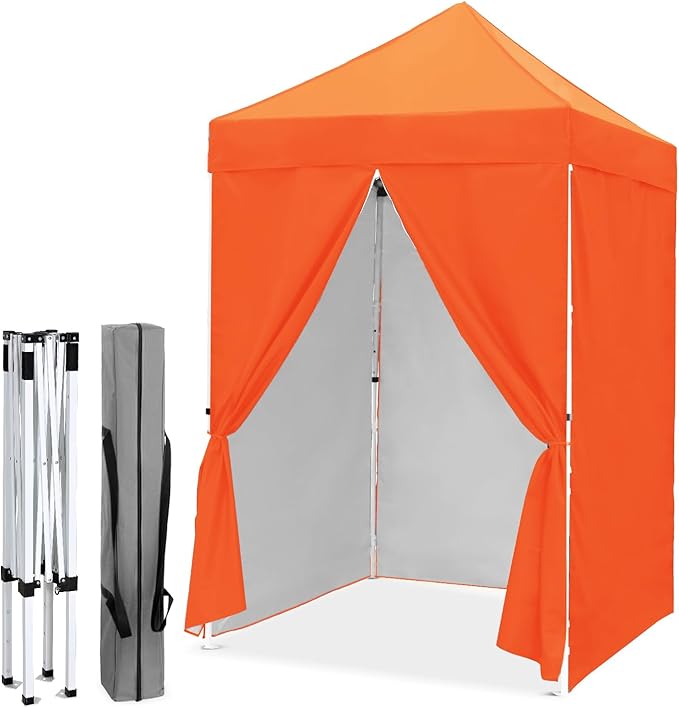 EAGLE PEAK 5x5 Instant Canopy with 4-Side Wall Panels, Small Pop up Portable Canopy Tent with Carry Bag, Light Weight Sun Shelter for Sports, Camping and Beach, Orange