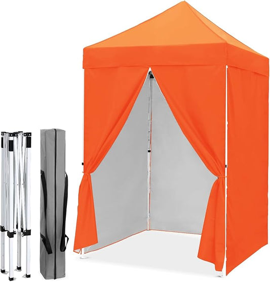 EAGLE PEAK 5x5 Instant Canopy with 4-Side Wall Panels, Small Pop up Portable Canopy Tent with Carry Bag, Light Weight Sun Shelter for Sports, Camping and Beach, Orange