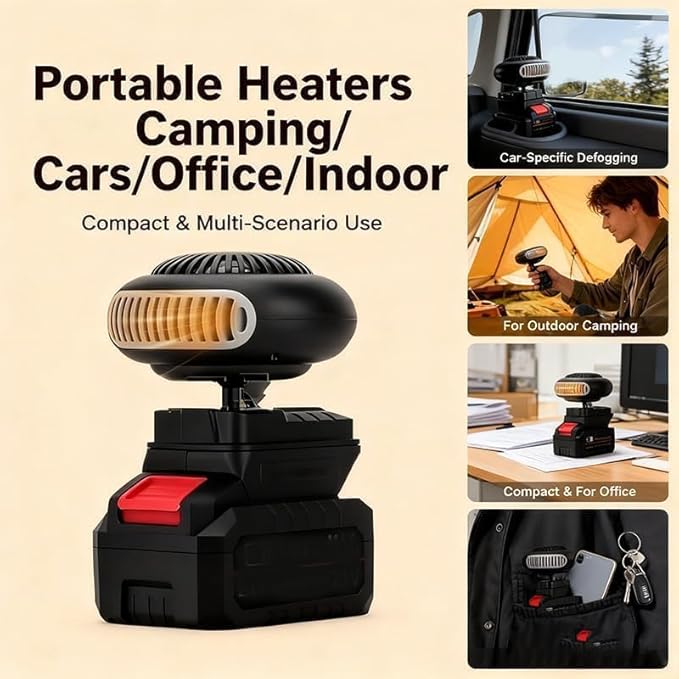 Battery Powered Heater, Battery Operated Heater, Quiet Long Heating, Ultra-Light/Ultra-Powerful/Portable/360-Degree Rotation/Anti Tilt Design, for Camping/Indoor/Car Defroster (5 Batteries*1)