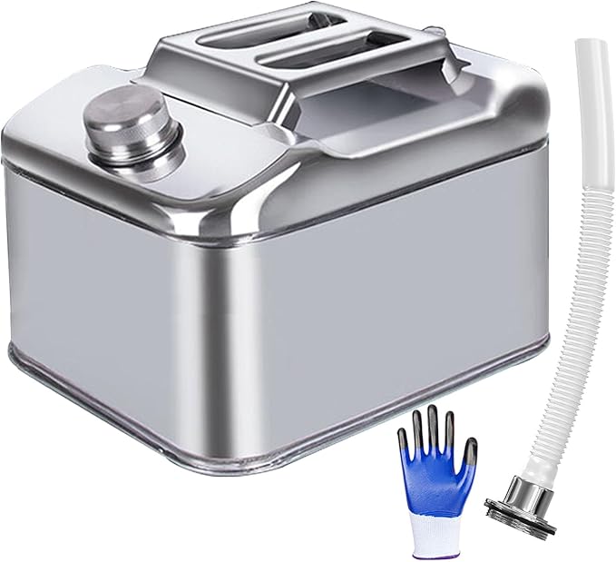 2.5 Gallon Metal Water Can 304 Stainless Steel Water Container with Flexible Spout/Nozzle System Pressure Relief Valve Safety Configuration for ATV UTV SUV MPV and Off Road Camping （10 Litre）