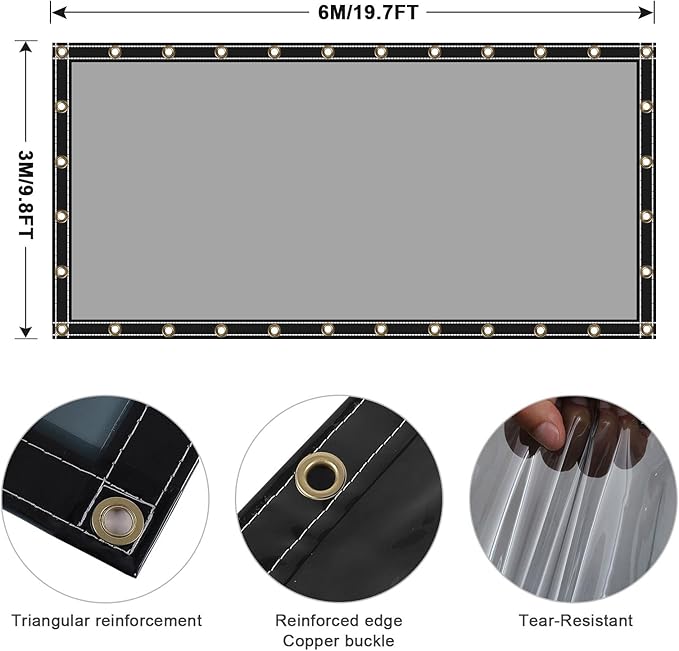 Clear Tarps Heavy Duty UV Protection, Translucent Sun Shade PVC Vinyl Tarpaulin with Grommets, Ropes, Reinforced Edge, Waterproof, Tear-Resistant for Greenhouse, Patio, Garden, Porch, Pavilion