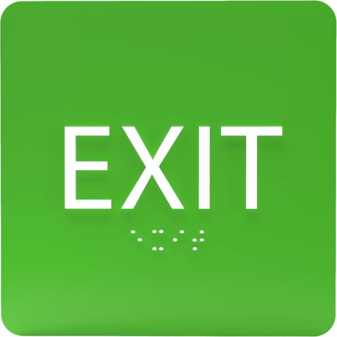 6" X6" Exit Sign - ADA Compliant Tactile Graphics Grade 2 Braille Text Acrylic Wall Signs - Emergency Rescue Safety Door Sign for Schools, Offices, Businesses, and Restaurants