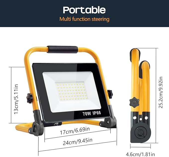 Work Lights with Stand, 1 Head LED Work Light, with Adjustable and Foldable Tripod Stand, Waterproof Lamp with Individual Switch with 6500 Kelvin Color Temperature (1 Adjustable Head)