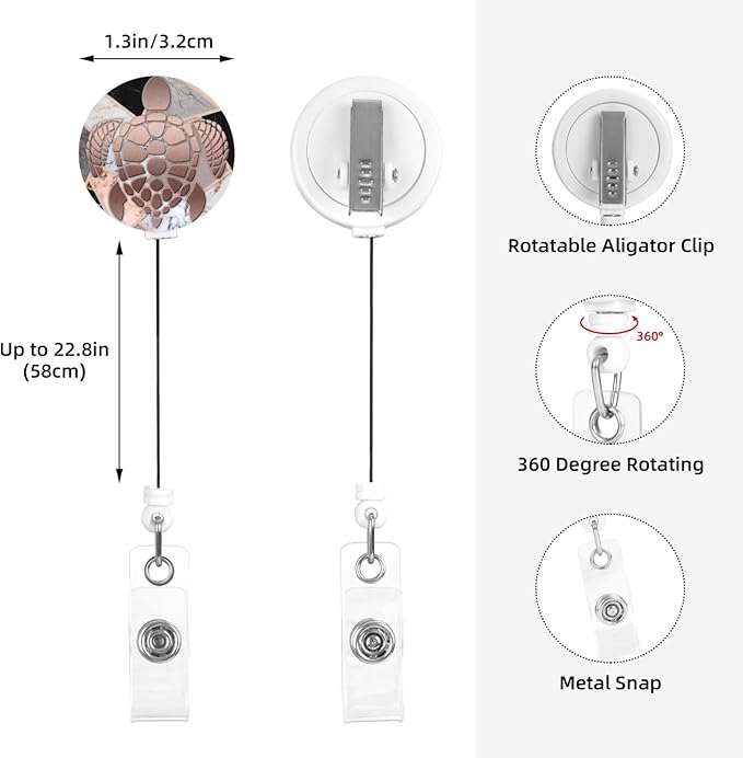 Rose Gold Sea Turtle Badge Reels Retractable Badge Holder with Clip for Id Name Tag Office Worker Student Teacher Nurse Doctor