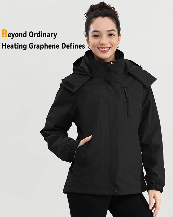 Wulcea 3-in-1 Graphene Heated Jacket For Women 12V 18400mAh Fast Charge With Large Capacity