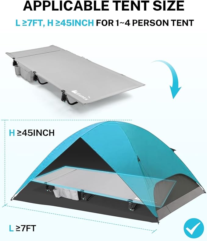 Gonex 31.5" Extra Wide Camping Cot with Premium Pillow Pocket Supports 350lbs, Portable Ultralight Folding Cot Bed for Adults Travel, Beach, Home, Sleeping (Grey)