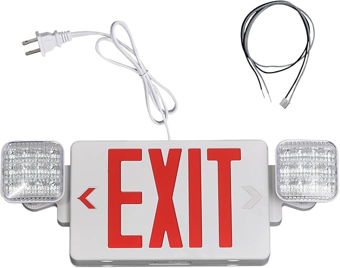 TANLUX Red Corded Exit Sign with Emergency Lights, 1.0 Meter Plug in Exit Sign with Battery Backup Lights for Business, Commerical Emergency Lighting Combo, UL Listed, AC 120/277V, Double Face
