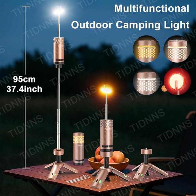 Camping Lights Rechargeable, Detachable Camping Lantern with Stand, Telescopic Waterproof Camp Lamp, Magnetic Work Hanging Light, LED Tent Flashlights for Emergency (Rose Gold Pro)
