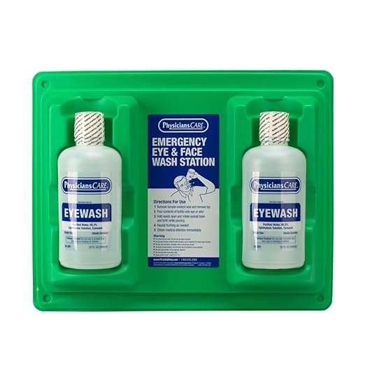 PhysiciansCare Wall-Mountable Eyewash Station with 2 Bottles of Eye Wash Solution, 32 oz Each