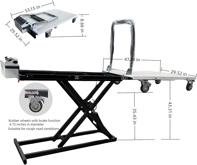 Electric Hydraulic Lift Trolley ，551 LBS Capacity Folding Material Elevator，No Fear of Rugged Road Conditions，Can be Easily Transported Goods to Trucks and Warehouse Racks（ US Warehouses）