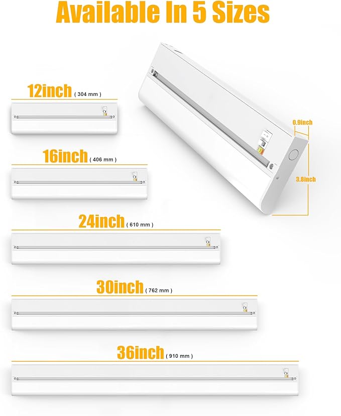 Hardwired Under Cabinet Lighting 24 Inch, 3 Color Settings - Soft White(3000K), Bright White(4000K), Daylight White(5000K), 2 Pack Linkable Dimmable Under Counter Lights for Kitchen, CRI 97