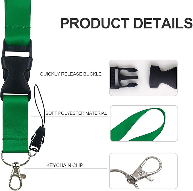 Green Badges Holder with Lanyard, Retractable Keychain with Name Tag Clip, Breakaway Lanyard with Id Holder for Teacher Nurse Office