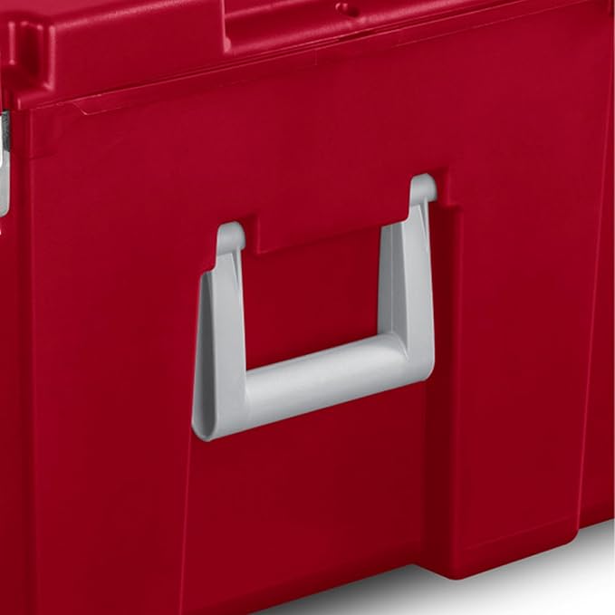 Sterilite 4 Pack Wheeled Footlocker, Lockable Plastic Utility Storage Container, Red