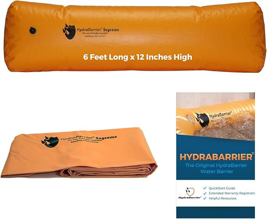 Watershed Innovations Best Sandbag Alternative - HydraBarrier Supreme 6 Foot Length 12 Inch Height - Water Diversion Tube - Light, Re-usable, & Eco-Friendly Flood Barrier (Single Unit)