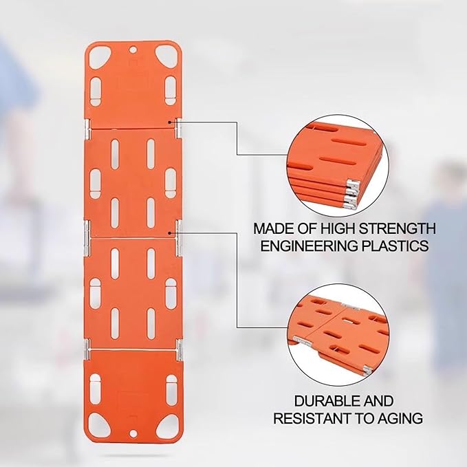 Quad Folding Medical Rescue Stretcher with Spine Plate, 350 lbs Load Capacity, Ideal for Patient Transfers in Medical Departments, Emergency Use and Transport