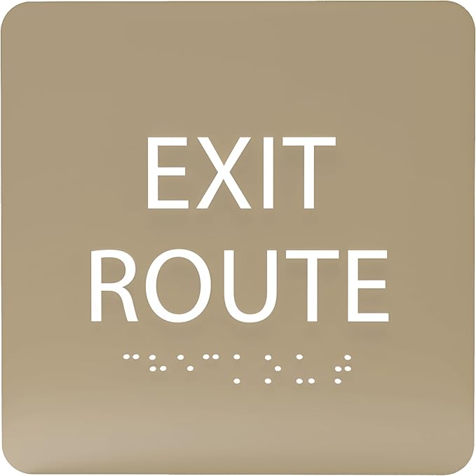 6" X6" Exit Route Sign - ADA Compliant Tactile Graphics Grade 2 Braille Text Acrylic Wall Signs - Building Fire Safety, Visibility, Emergency Response, Evacuation Door Sign