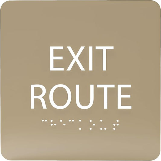6" X6" Exit Route Sign - ADA Compliant Tactile Graphics Grade 2 Braille Text Acrylic Wall Signs - Building Fire Safety, Visibility, Emergency Response, Evacuation Door Sign