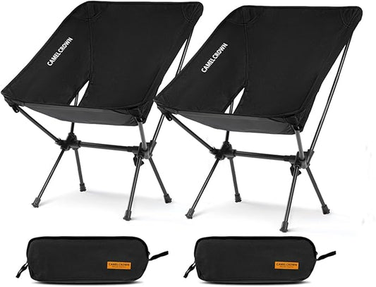 CAMEL CROWN Portable Camping Chair Folding Compact Lawn Lightweight Backpacking Chair with Carry Bag for Outdoor Hiking Beach Travel Picnic Festival Black 2pc