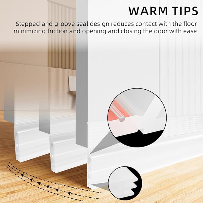 Door Draft Stopper for Bottom of Door, Adjustable Weather Stripping Door Seal for Cold Insulation, Under Door Sweep for Exterior & Interior Doors, Door Bottom Seal Blocker Noise (78inch,Transparent)