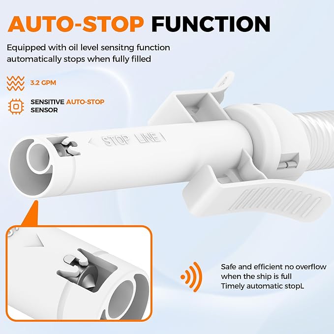 Fuel Transfer Pump with Auto Stop Sensor Overfill Protection, 3.2 GPM Portable Automatic Fuel Transfer Pump Kit with 4 Tank Adapter, Portable Gas Pump for Oil, Diesel, Gasoline White
