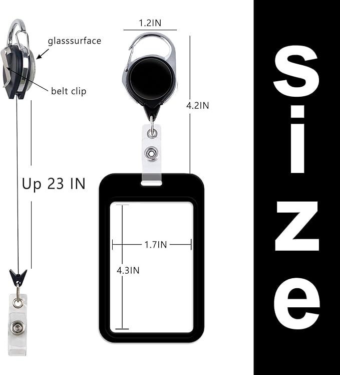 Black Retractable Badge Holder with Carabiner Clip, Durable ID Card Holder Reel for Work, School, Events, Office, Hospital, Simple Card Sleeve for Men, Teacher, Women
