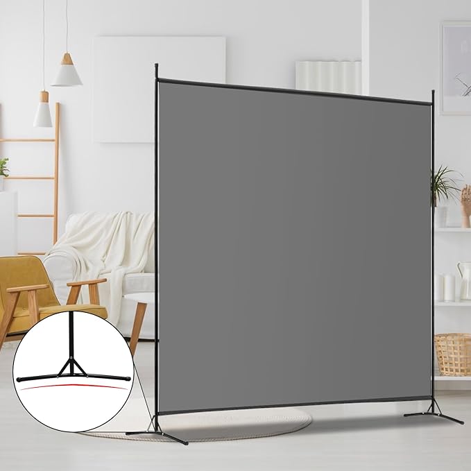 Room Divider - 6 Ft Single Panel, 69''W x 70''H Freestanding Privacy Screen for Room Separation, Portable Partition in Grey