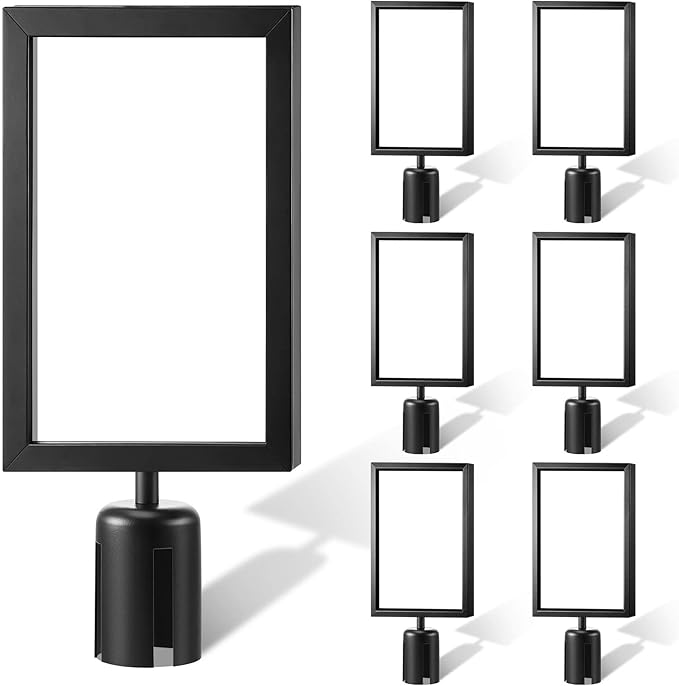 Taiyin 8 Pcs Stanchion Sign Holder Double Sided Sign Frame with Cover Stanchion Top Frames for 8.58 x 12.52 Inches Paper Size for Crowd Control Sentry Stanchions (Black)